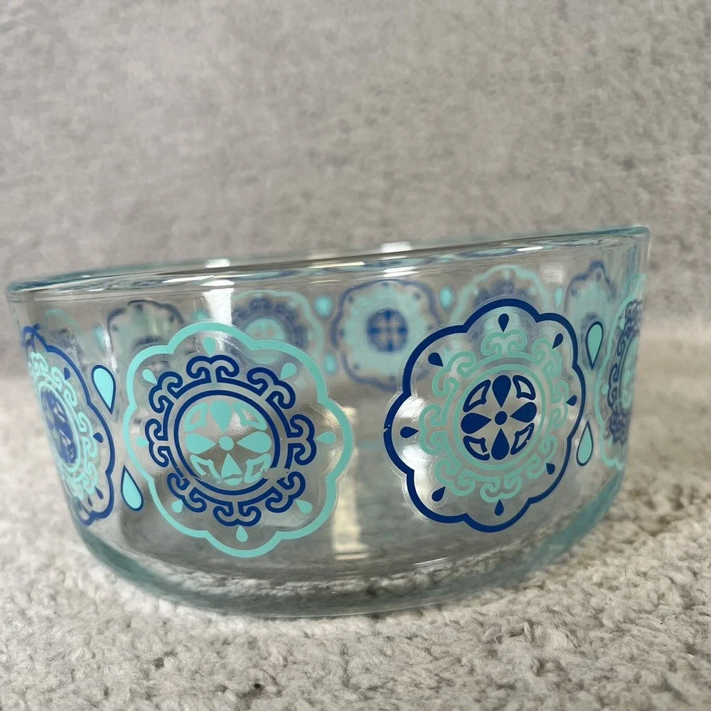 Vintage Pyrex Blue/Turquoise Decorative Storage Bowls 7201 7203 No Chips No Lids